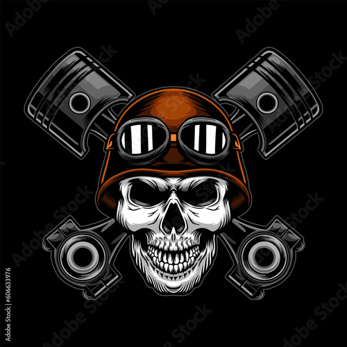 skull biker with piston illustration