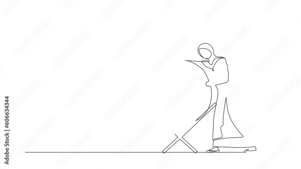 Animated self drawing of continuous line draw Arab woman hitting traditional drum for suhoor, iftar time Ramadan. Muslim person calling other people to pray to mosque. Full length one line animation Animated self drawing of continuous line draw Arab woman hitting traditional drum for suhoor, iftar time Ramadan. Muslim person calling other people to pray to mosque. Full length one line animation