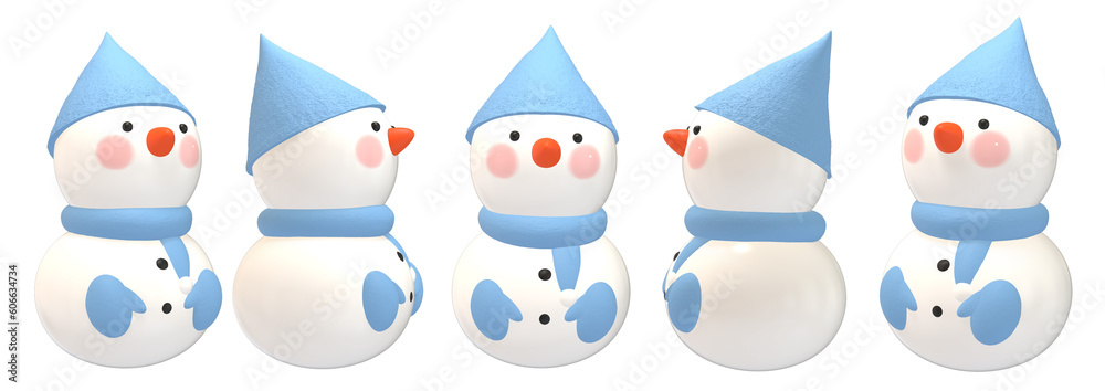 blue hat snowman,青い帽子の雪だるま,3D,PNG
