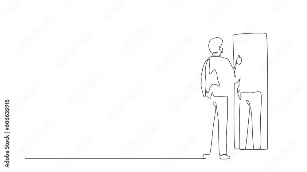 Animated self drawing of single continuous line draw businessman loves to look at reflection in mirror with thumbs up. Man in mirror reflection, attractive confidence. Full length one line animation Animated self drawing of single continuous line draw businessman loves to look at reflection in mirror with thumbs up. Man in mirror reflection, attractive confidence. Full length one line animation