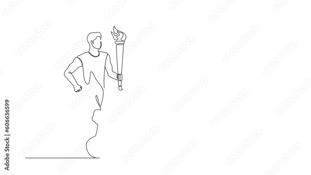 Self drawing animation of single line draw faceless disabled male holding flaming torch in running pose. Disabled sport, success, disability games, championship. Continuous line. Full length animated Self drawing animation of single line draw faceless disabled male holding flaming torch in running pose. Disabled sport, success, disability games, championship. Continuous line. Full length animated