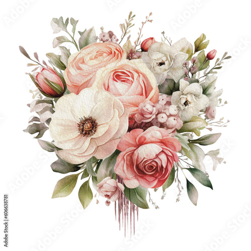 watercolor wedding spring branch of floral with pastel color for greeting wedding card logo pattern textile isolated on Transparent png background  Generative ai 
