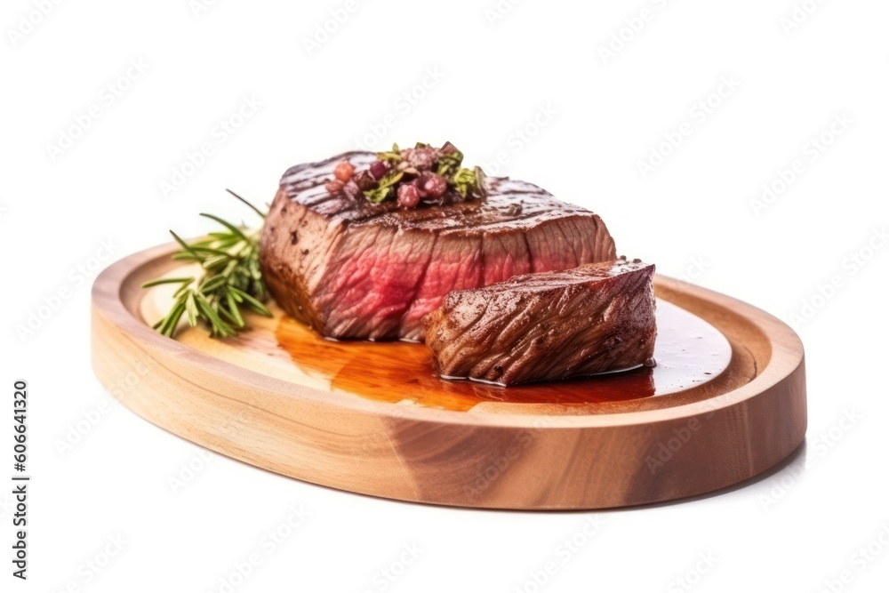 wagyu beef steak Roast in wooden plate white background Cinematic Editorial Food Photography wagyu beef steak Roast in wooden plate white background Cinematic Editorial Food Photography
