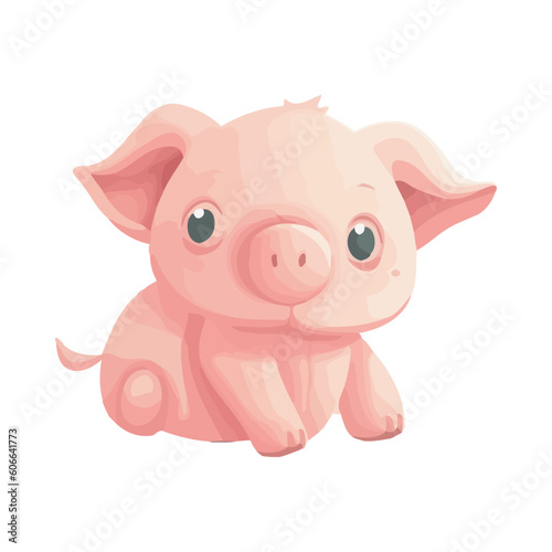 Cheerful piglet sitting isolated, a cute mascot