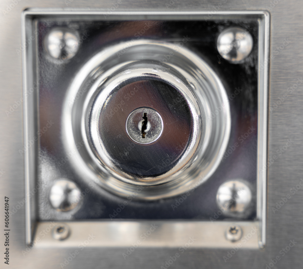 Keyholes. close up detail modern round metal key hole steel door, security safety protect Keyholes. close up detail modern round metal key hole steel door, security safety protect