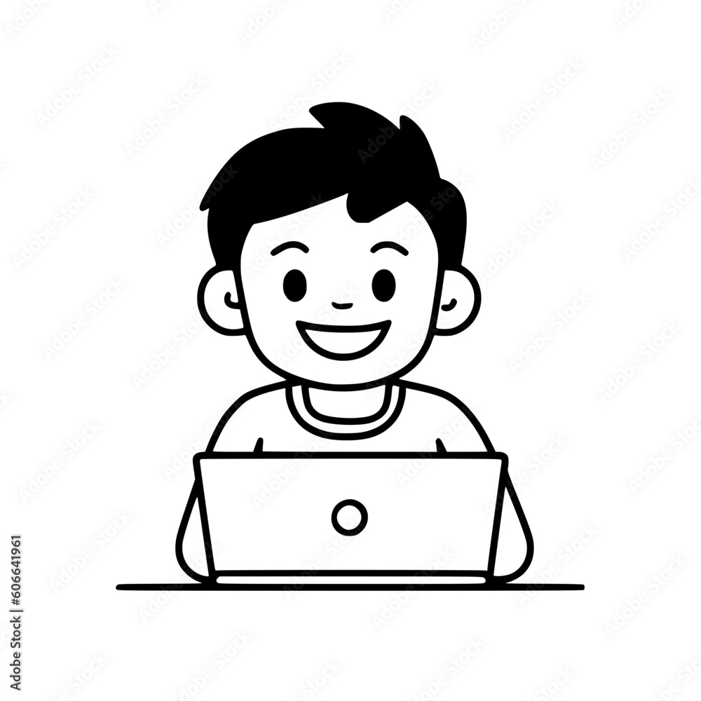 Boy working with laptop vector illustration isolated on transparent background Boy working with laptop vector illustration isolated on transparent background