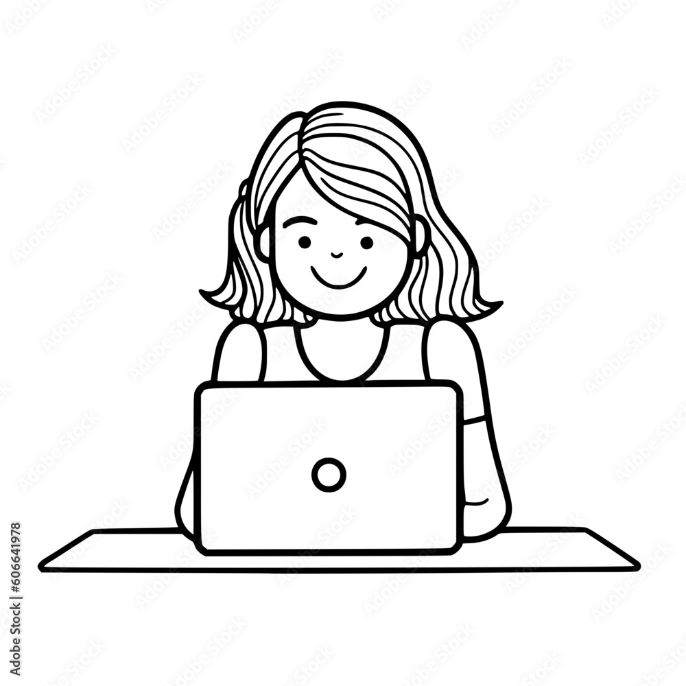 Girl working with laptop vector illustration isolated on transparent background Girl working with laptop vector illustration isolated on transparent background