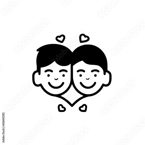 Little brothers with hearts vector illustration isolated on transparent background