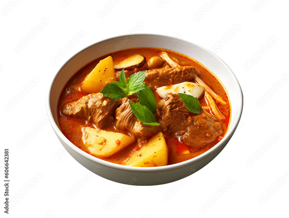 Massaman curry on a transparent background. PNG. Generated AI. Massaman curry on a transparent background. PNG. Generated AI.