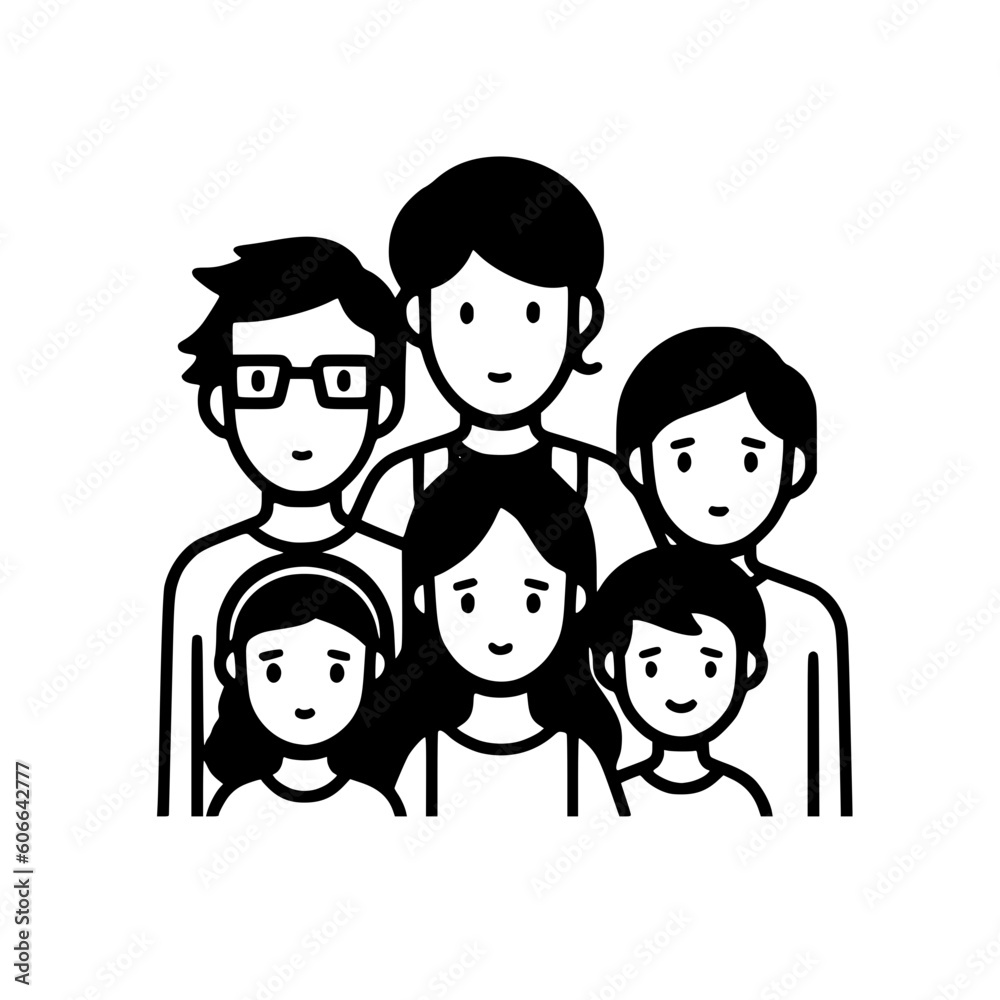 Family of six vector illustration isolated on transparent background Family of six vector illustration isolated on transparent background