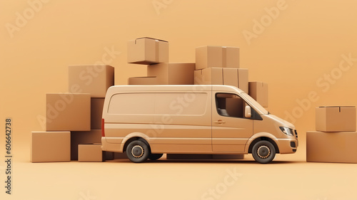 delivery car or movers service van full of cardboard boxes for fast delivery and logistic shipments concepts © Ployker