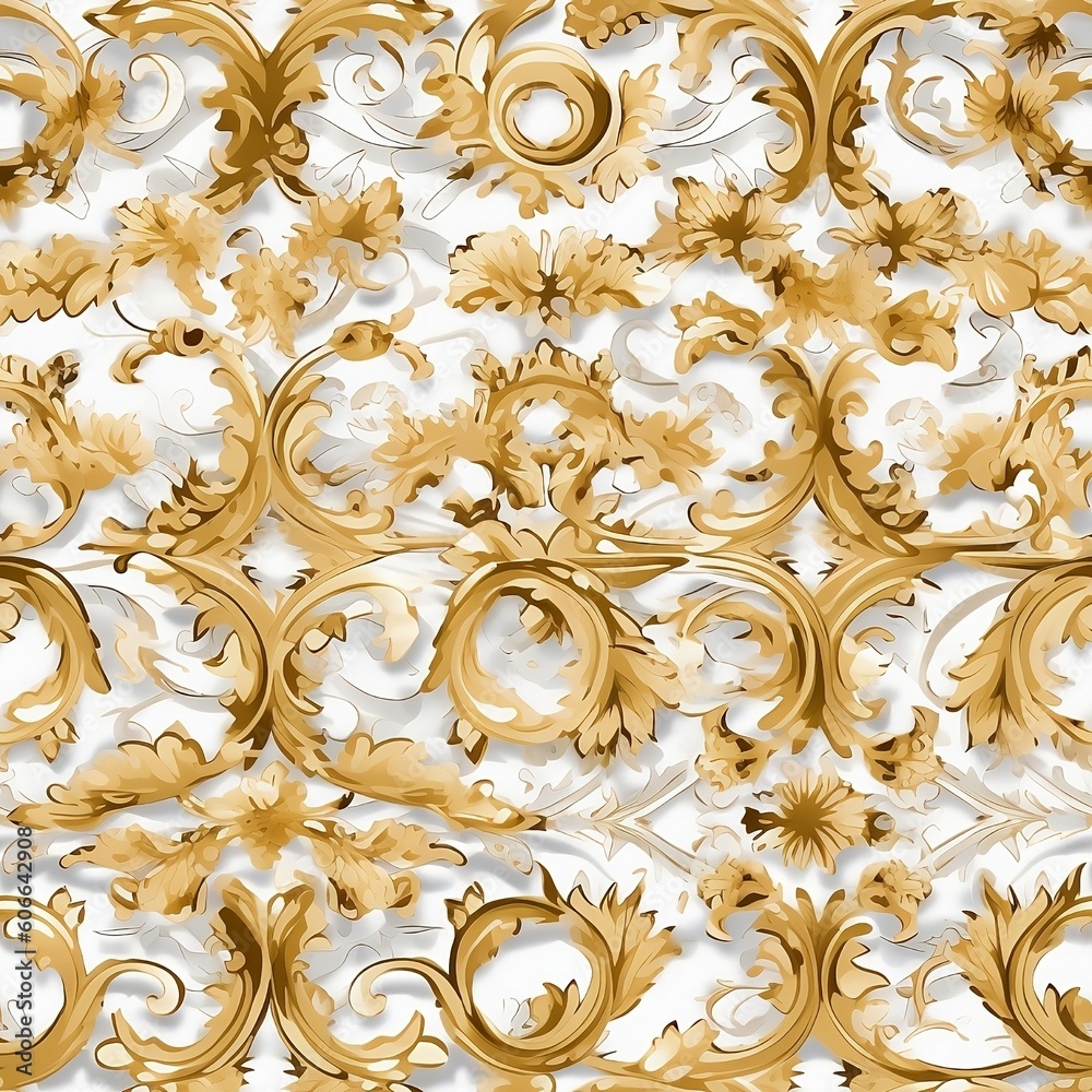 Seamless pattern with gold flowers on a marble background created with Generative AI technology Seamless pattern with gold flowers on a marble background created with Generative AI technology