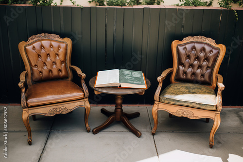 two chairs and journal table on the home outside
