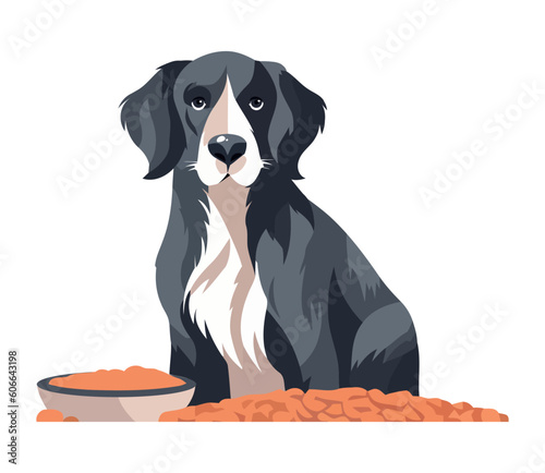 cute dog and food bowl