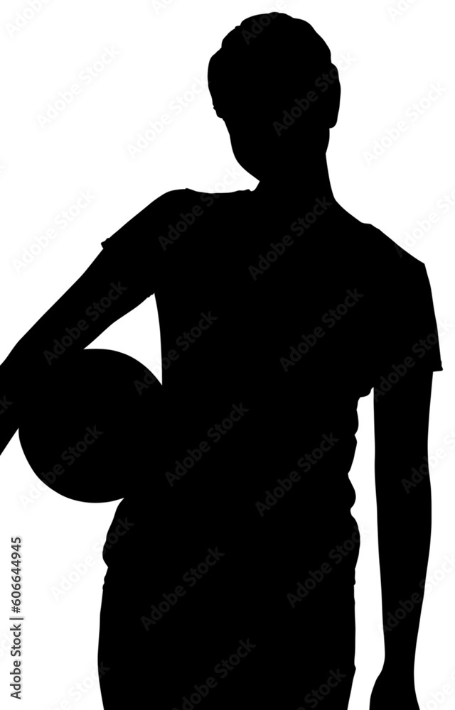 Digital png white silhouette of female footballer with ball on transparent background Digital png white silhouette of female footballer with ball on transparent background