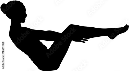 Digital png black silhouette of woman doing crunches on transparent background © vectorfusionart