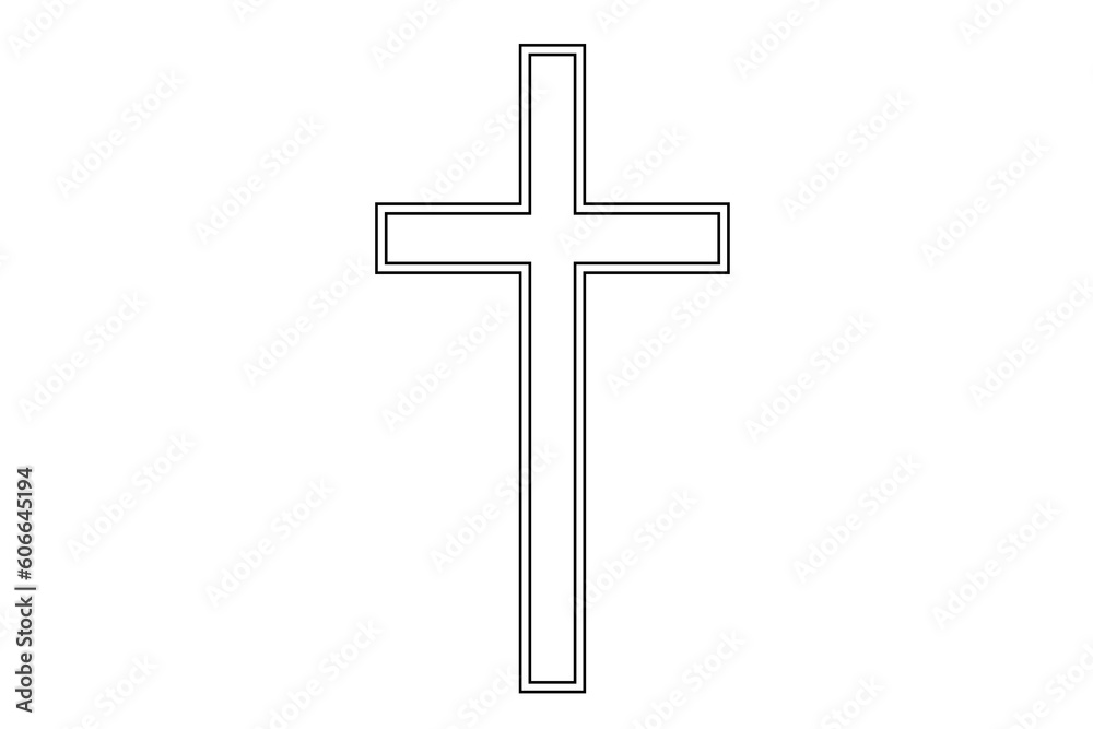 Digital png illustration of black outline of christian cross on transparent background