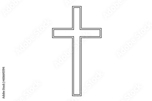 Digital png illustration of black outline of christian cross on transparent background