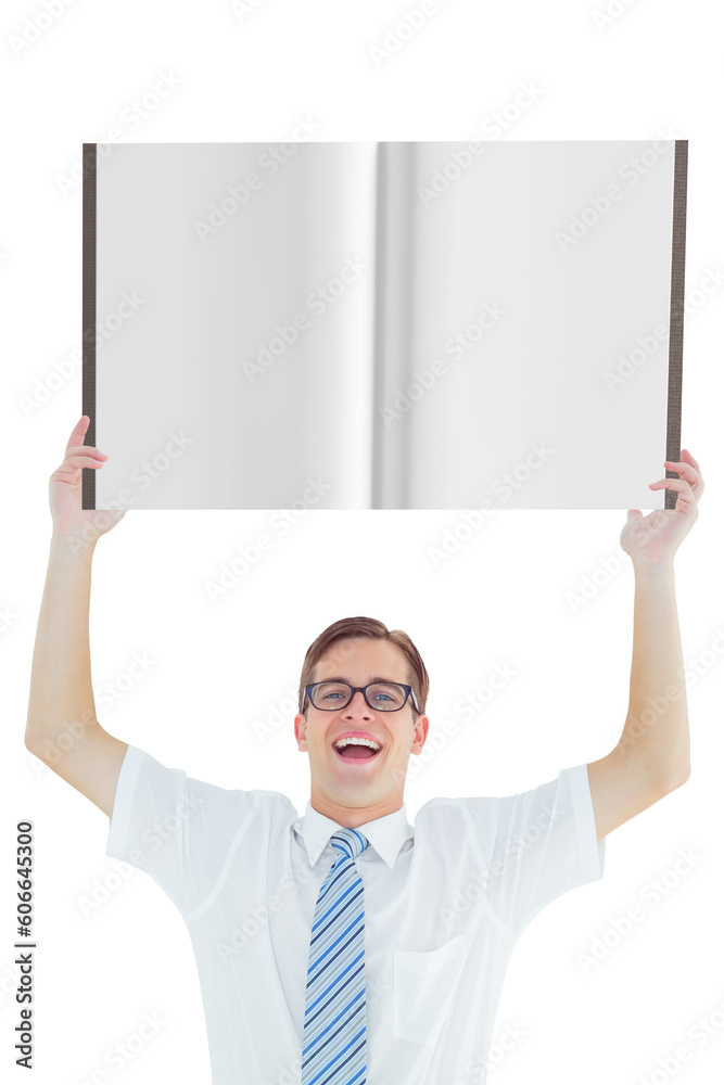 Digital png photo of smiling caucasian businessman holding book on transparent background Digital png photo of smiling caucasian businessman holding book on transparent background