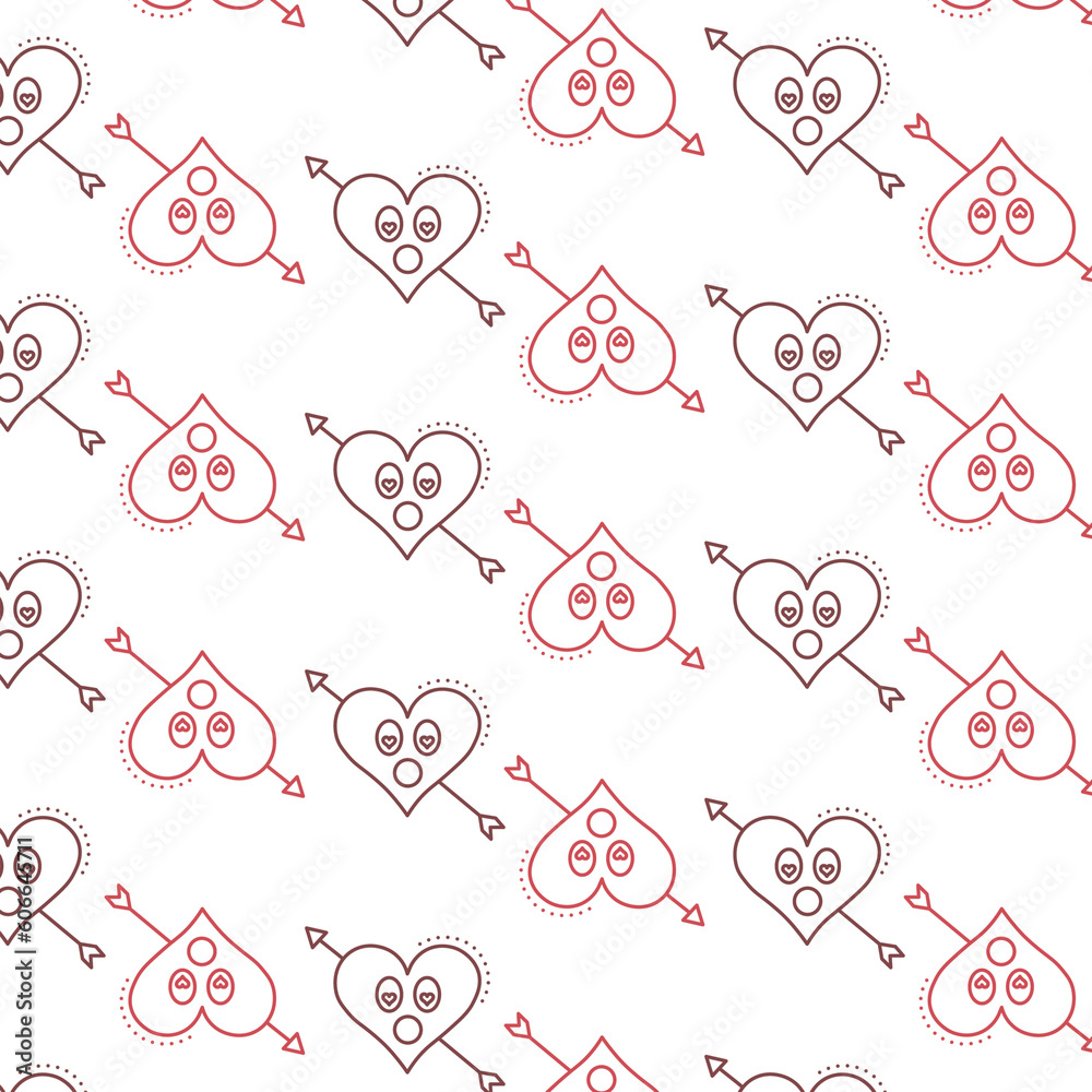 Digital png illustration of red hearts with arrows pattern on transparent background