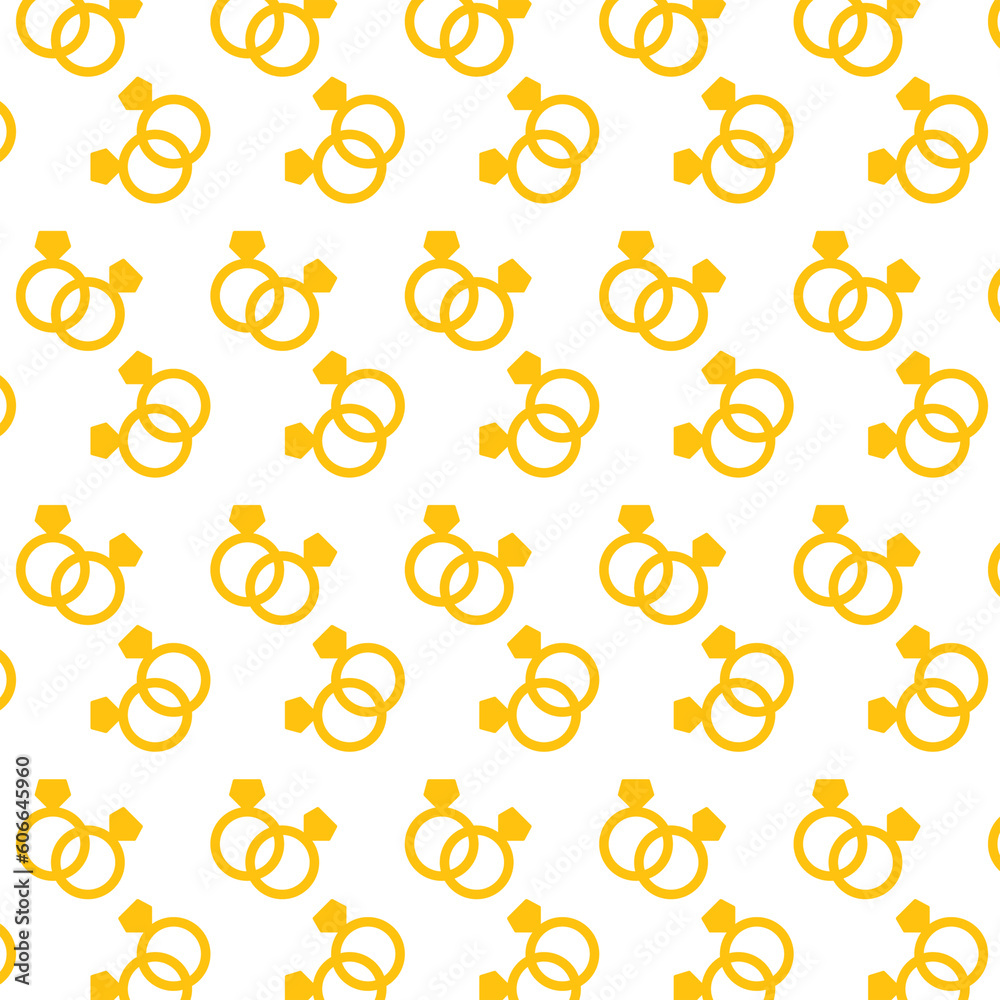 Digital png illustration of yellow wedding rings repeated on transparent background