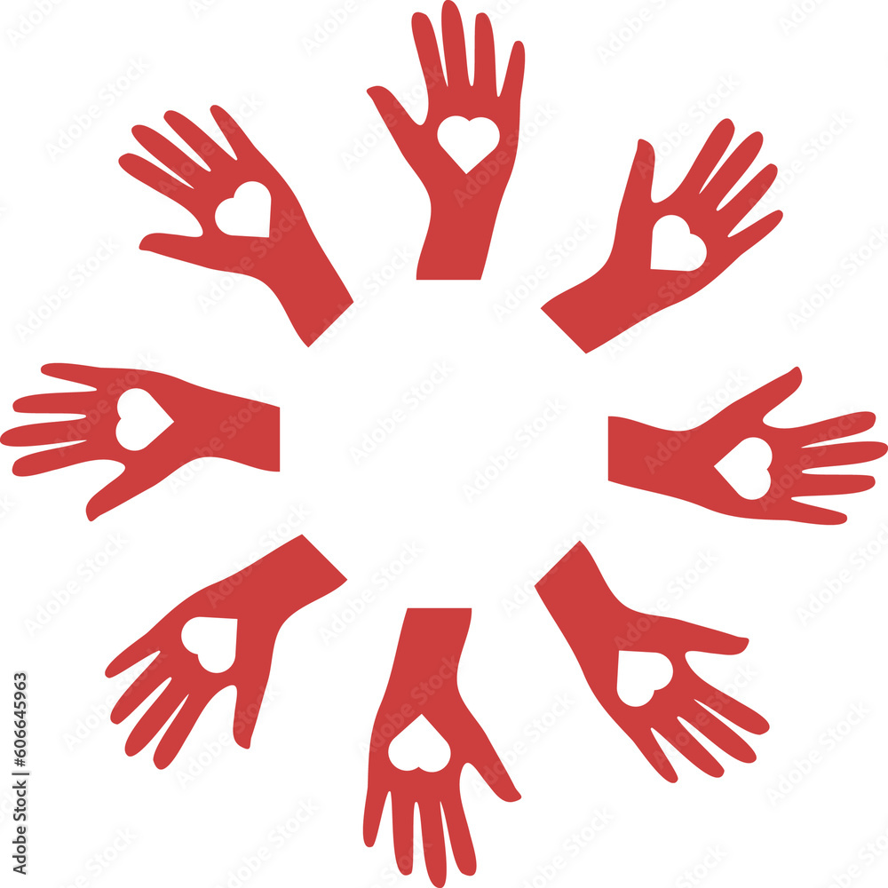Fototapeta premium Digital png illustration of red hands with hearts and copy space on transparent background