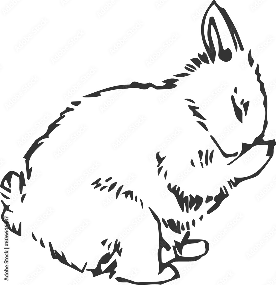 Obraz premium Digital png outline of rabbit cleaning face on transparent background