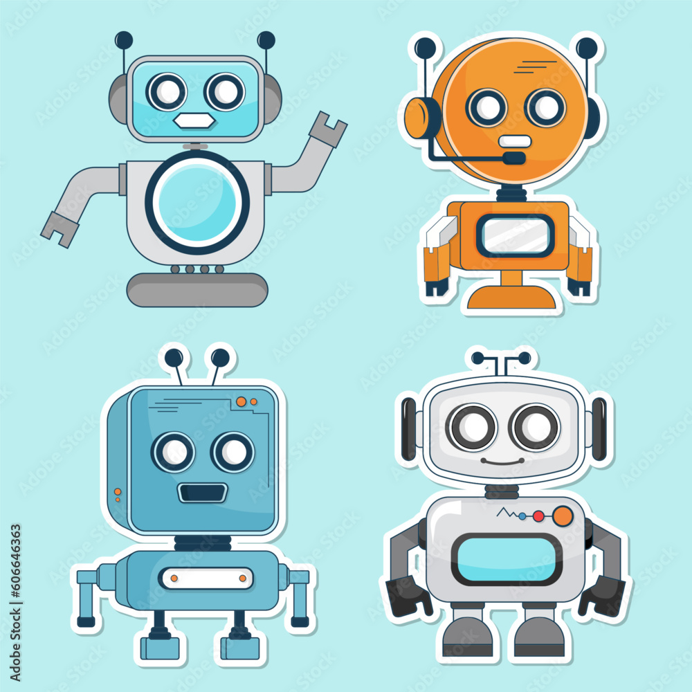 Set of Vector Robot Character in Flat Illustration Set of Vector Robot Character in Flat Illustration