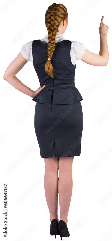 Digital png photo of caucasian businesswoman with raised finger on transparent background Digital png photo of caucasian businesswoman with raised finger on transparent background