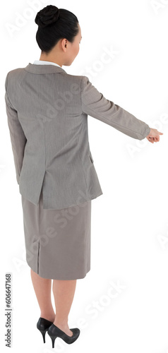 Digital png photo of asian businesswoman pointing finger on transparent background