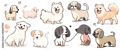 Different poses happy dogs baby collections vector isolated white background for book and textile print concept.