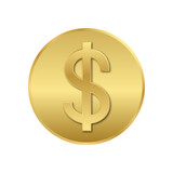 gold coin dollar currency symbol on transpaent background file format png