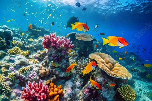 Colorful tropical fish underwater marine world. Generative AI