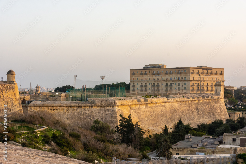 Sport field (football field) on city walls, Valletta, Malta