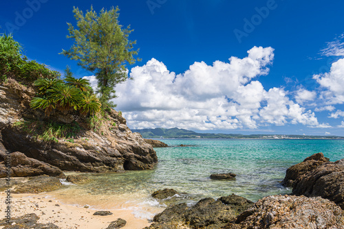 A small cozy Koki North Park beach on Okinawa island in Japan