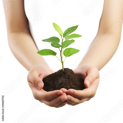 Environment Earth Day In the Tree plant in woman hand isolated on white background.
