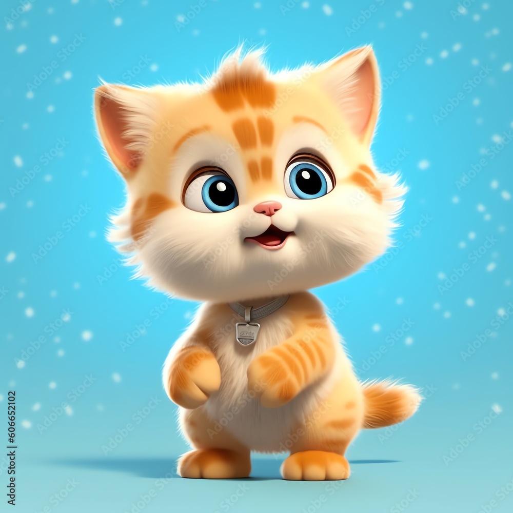 Cute 3D Cat Cartoon Character generative ai