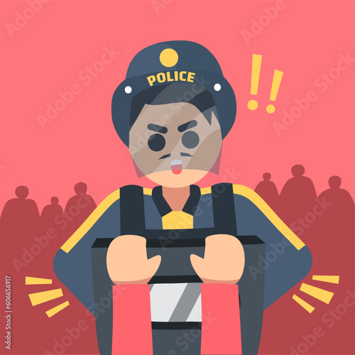 armed police officers defend stop riot,vector illustration cartoon