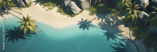 BHanner size. View from above  stunning aerial view of palms on the sandy beach. Tropical landscape  blue water  waves  generate ai