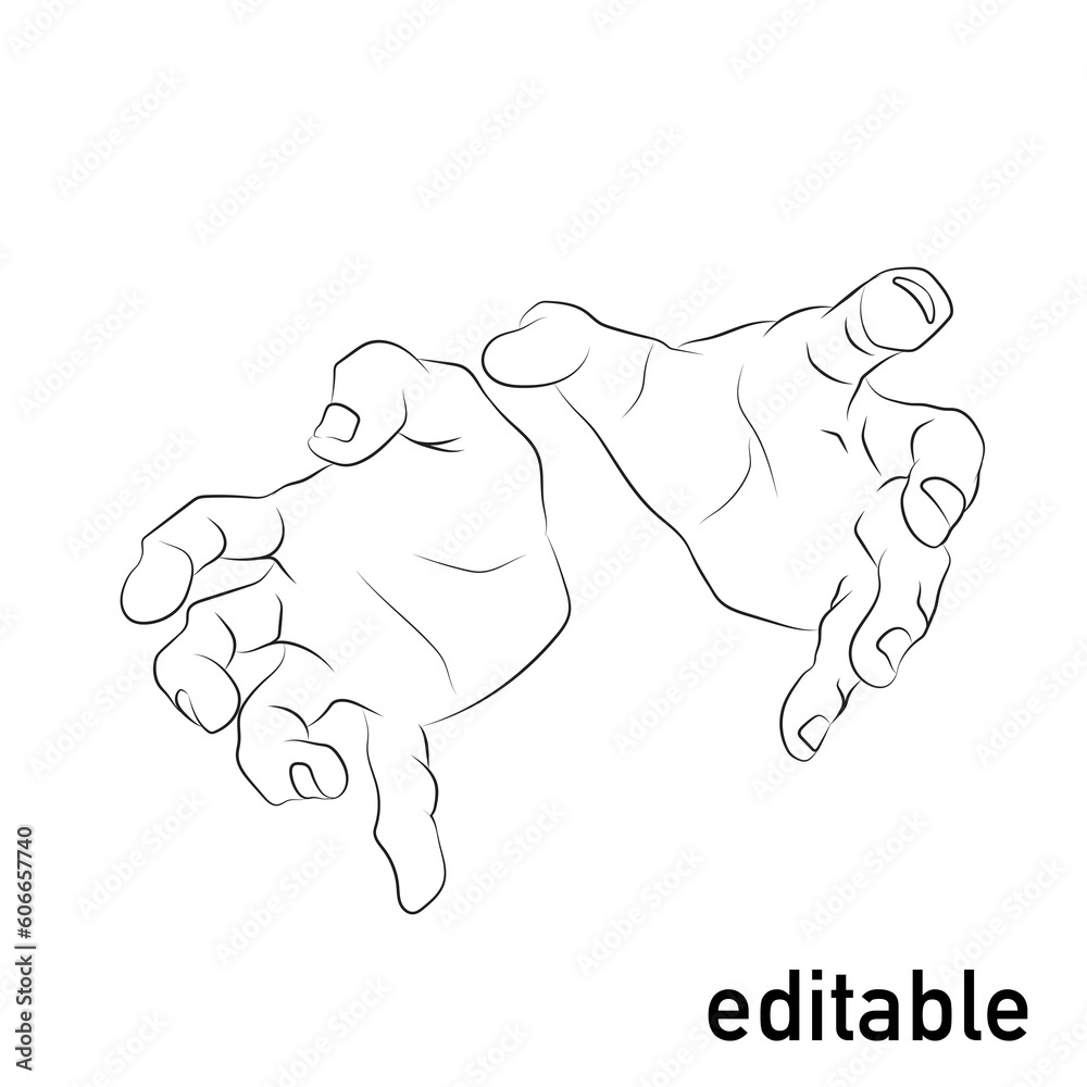 Αυτοκόλλητο Vector stroke anime open hands, attack position black white color