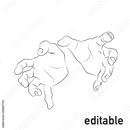Foto Vector stroke anime open hands, attack position black white color
