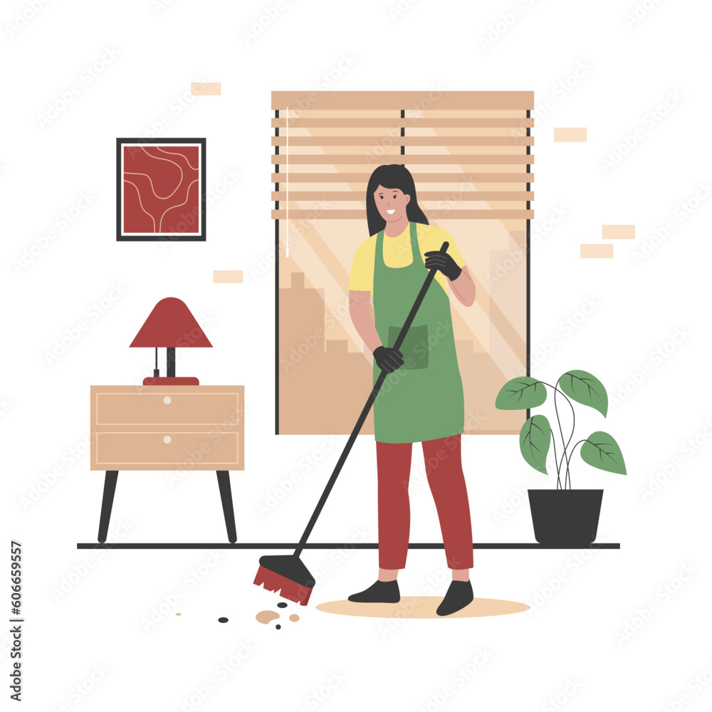 Home cleanup service illustration concept. Illustration for website, landing page, mobile app, poster and banner. Trendy flat vector illustration
