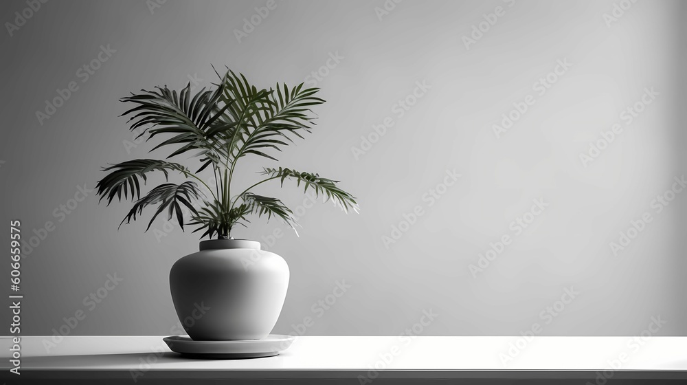 White vase with plant on the table with Grey blank wall copyspace. AI Generative Image
White vase with plant on the table with Grey blank wall copyspace. AI Generative Image