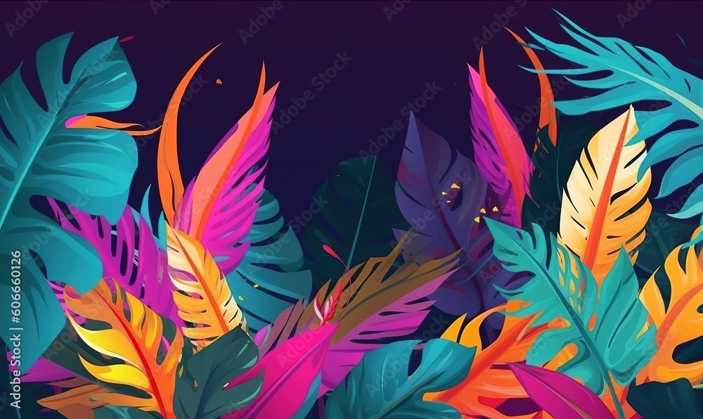 tropical jungle of leaves is displayed on wall, in the style of minimalist backgrounds tropical jungle of leaves is displayed on wall, in the style of minimalist backgrounds