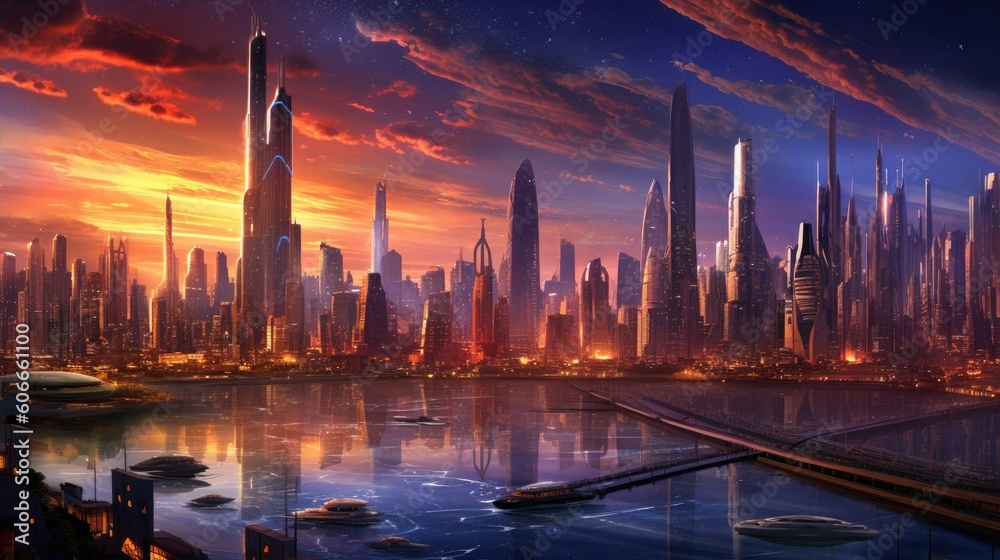 Massive sci-fi megalopolis of future