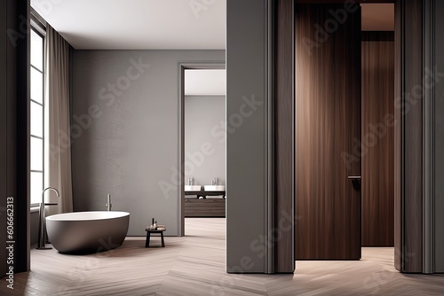Italian-style interior focuses on the doors hand in hand with the spacious space. Generative AI Technology 