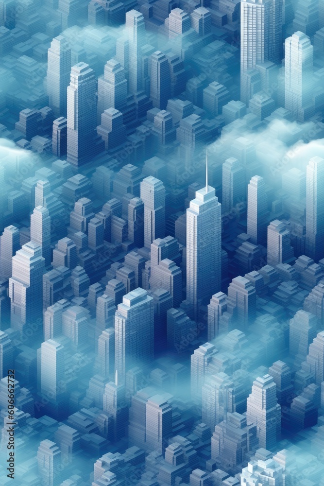 Isometric seamless pattern of skyscrapers in big city