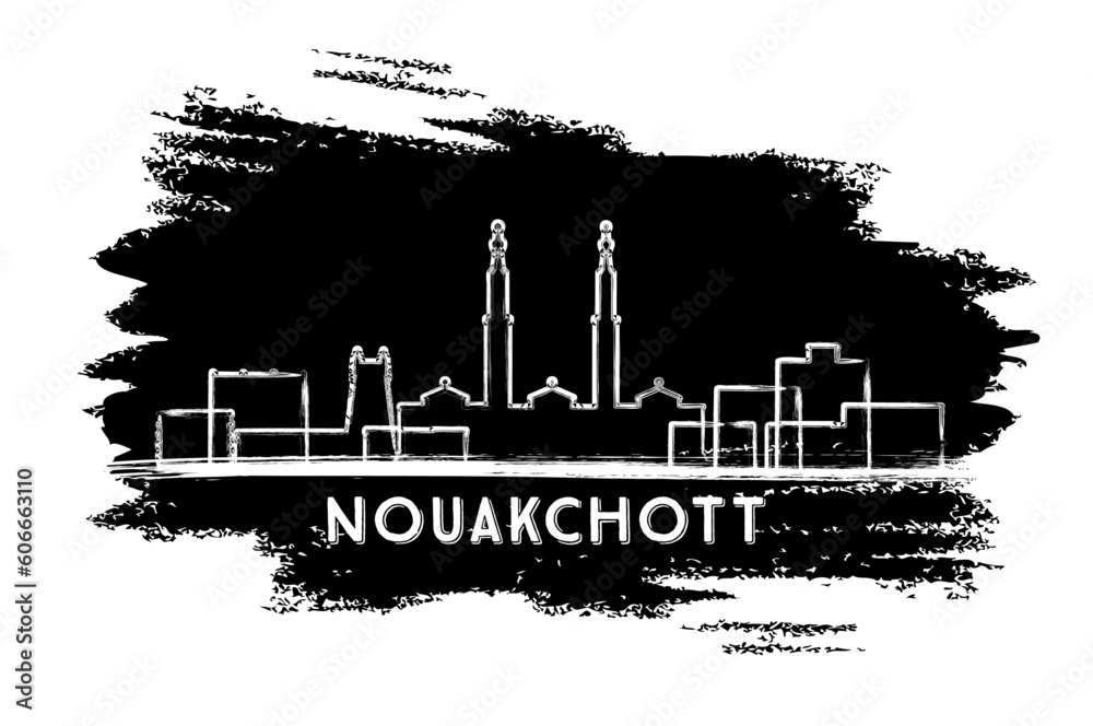 Nouakchott Mauritania City Skyline Silhouette. Hand Drawn Sketch. Nouakchott Cityscape with Landmarks.