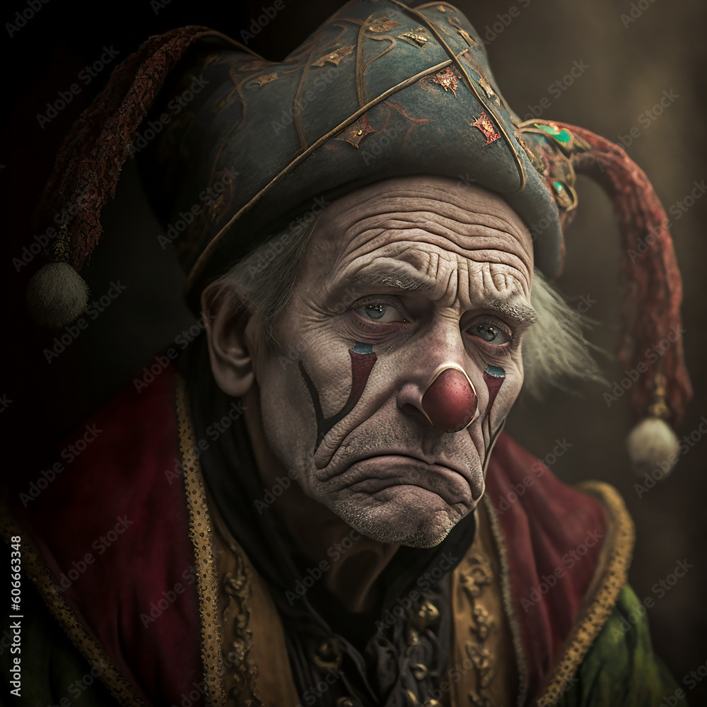 Sad Clown. Generative AI.
A digital painting of a portrait of a very sad clown. 