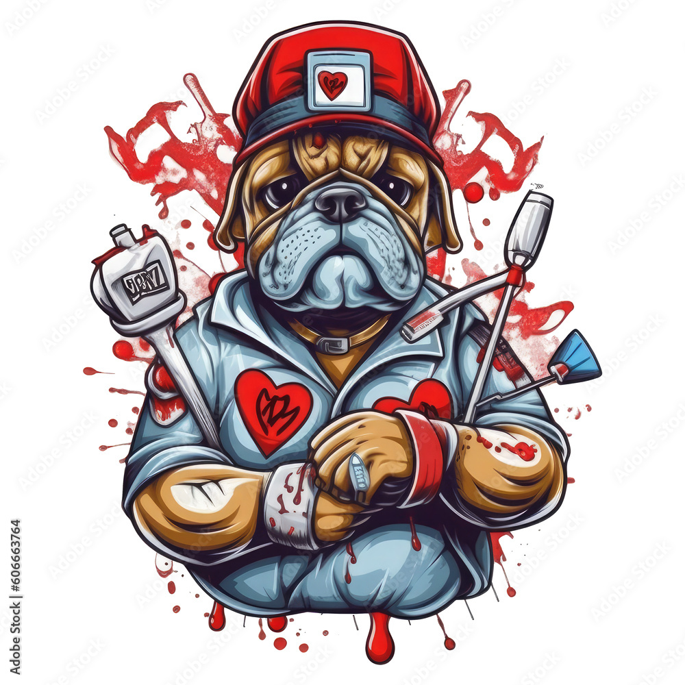 Φωτογραφία Nurse English Bulldog t-shirt design, a bulldog wearing a nurse hat and a surgic